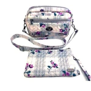 Lug Switch Handbag with Peekaboo Wristlet in Plaid Floral Pink! NWT